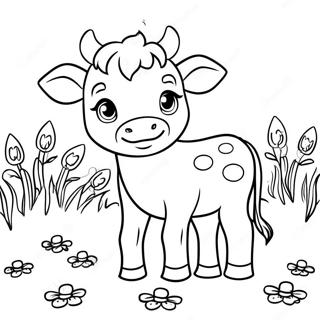 Cute Calf In A Meadow Coloring Page 47504-37562