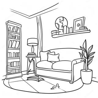 Cozy Reading Nook Library Coloring Page 4751-3786