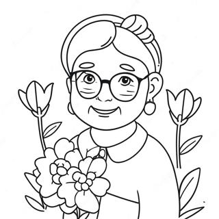 Cute Grandma With Flowers Coloring Page 47964-37929