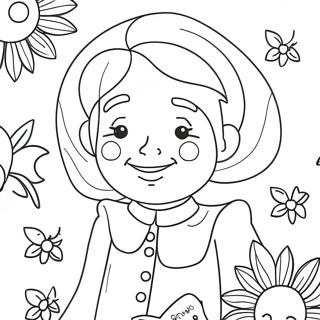 Cute Grandma With Flowers Coloring Page 47964-37930