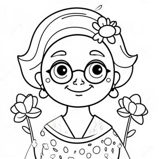 Cute Grandma With Flowers Coloring Page 47964-37932