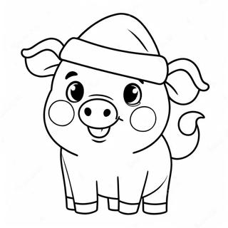 Cute Christmas Pig With Santa Hat Coloring Page 48074-38014