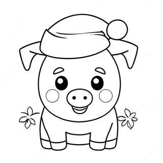 Cute Christmas Pig With Santa Hat Coloring Page 48074-38015