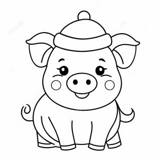 Cute Christmas Pig With Santa Hat Coloring Page 48074-38016