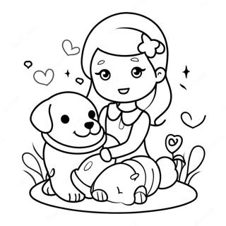 Girl With Cute Puppy Coloring Page 48194-38107