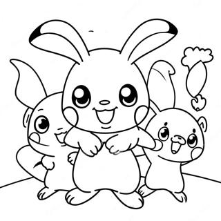 Cute Raichu Playing With Friends Coloring Page 4831-3850