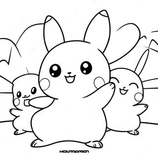 Cute Raichu Playing With Friends Coloring Page 4831-3852