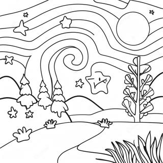 Colorful Starry Night Landscape Coloring Page 48404-38272