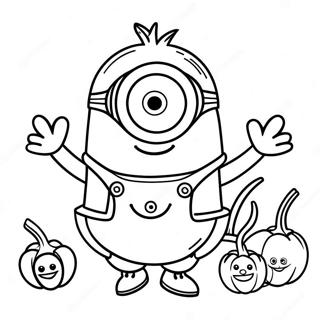 Happy Minion With Pumpkin Coloring Page 48524-38372