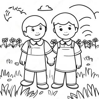 Colorful Two Sons In The Field Coloring Page 48554-38427