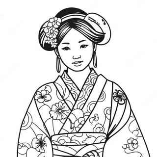 Japanese Girl In Traditional Kimono Coloring Page 48613-38437