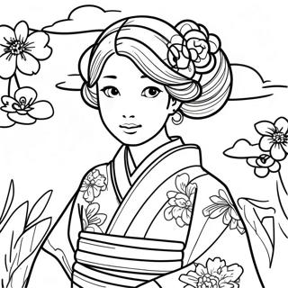 Japanese Girl In Traditional Kimono Coloring Page 48613-38438