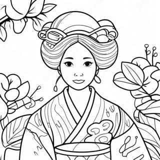 Japanese Girl In Traditional Kimono Coloring Page 48613-38439