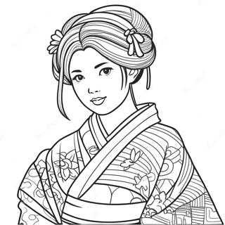 Japanese Girl In Traditional Kimono Coloring Page 48613-38440