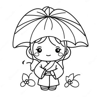 Cute Japanese Girl With Umbrella Coloring Page 48614-38441