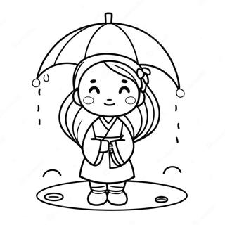 Cute Japanese Girl With Umbrella Coloring Page 48614-38443