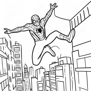 Spider Man Far From Home Swinging Through City Coloring Page 48634-38457