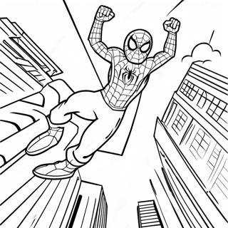 Spider Man Far From Home Swinging Through City Coloring Page 48634-38458