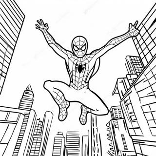 Spider Man Far From Home Swinging Through City Coloring Page 48634-38459