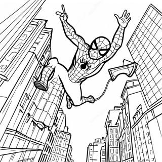 Spider Man Far From Home Swinging Through City Coloring Page 48634-38460