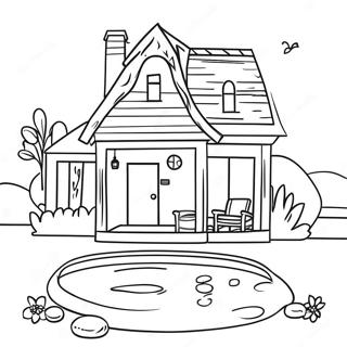 Cozy House With Backyard Pool Coloring Page 48654-38481