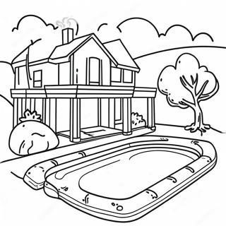 Cozy House With Backyard Pool Coloring Page 48654-38482