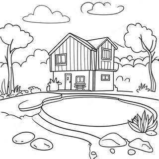 Cozy House With Backyard Pool Coloring Page 48654-38483