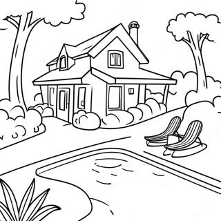 Cozy House With Backyard Pool Coloring Page 48654-38484