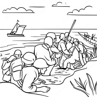 D-Day Historical Scene Coloring Page 48664-38489