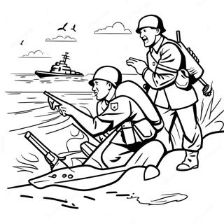 D-Day Historical Scene Coloring Page 48664-38492