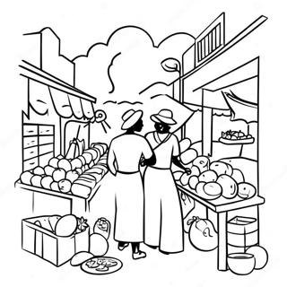 Colorful Haitian Market Scene Coloring Page 49144-38861