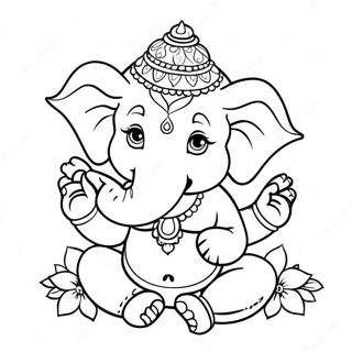 Cute Ganesha With Flowers Coloring Page 49404-39069