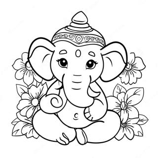 Cute Ganesha With Flowers Coloring Page 49404-39070