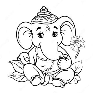 Cute Ganesha With Flowers Coloring Page 49404-39071