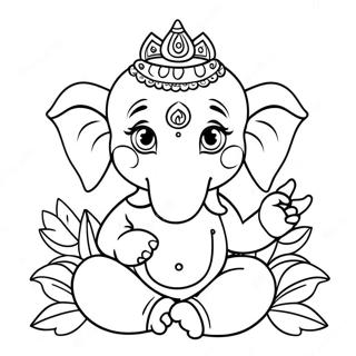 Cute Ganesha With Flowers Coloring Page 49404-39072