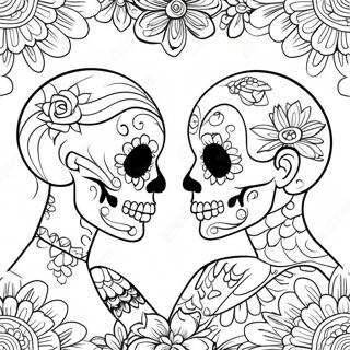 Colorful Sugar Skull Couple Holding Hands Coloring Page 49604-39245