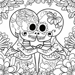 Colorful Sugar Skull Couple Holding Hands Coloring Page 49604-39246