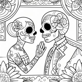 Colorful Sugar Skull Couple Holding Hands Coloring Page 49604-39247