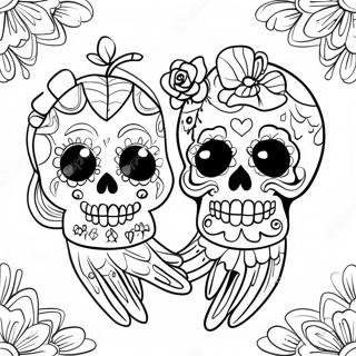 Colorful Sugar Skull Couple Holding Hands Coloring Page 49604-39248