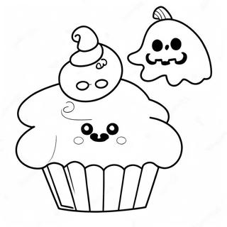 Cute Halloween Cupcake With Ghost Decoration Coloring Page 49914-39482