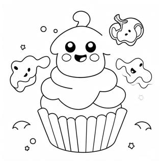 Cute Halloween Cupcake With Ghost Decoration Coloring Page 49914-39484