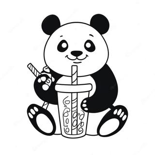 Panda, Der Boba Mit Bunten Strohhalmen Trinkt Ausmalbild 49983-39534