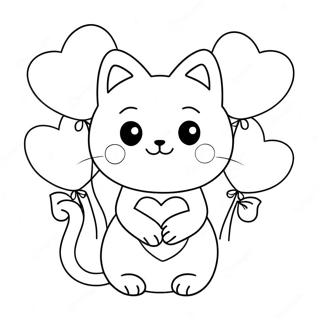 Cute Valentine's Cat With Heart Balloons Coloring Page 50764-58897