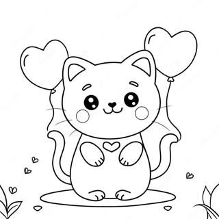 Cute Valentine's Cat With Heart Balloons Coloring Page 50764-58899