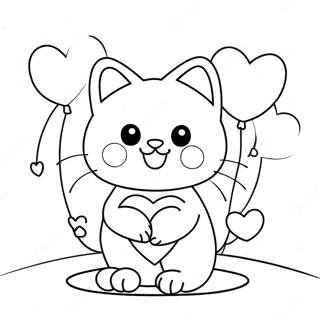 Cute Valentine's Cat With Heart Balloons Coloring Page 50764-58900