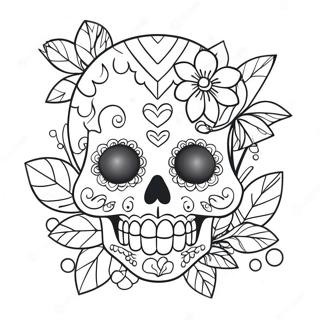 Colorful Girly Sugar Skull With Flowers Coloring Page 51424-40677