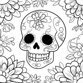 Colorful Girly Sugar Skull With Flowers Coloring Page 51424-40679