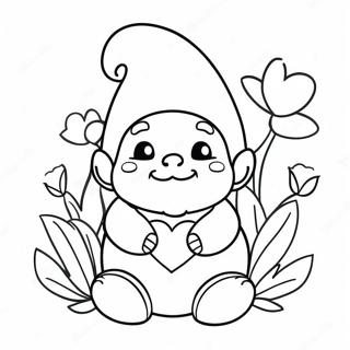 Cute Valentine's Day Gnome With Flowers Coloring Page 51444-40706