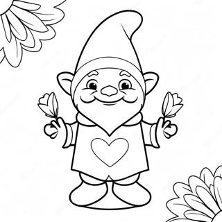 Cute Valentine's Day Gnome With Flowers Coloring Page 51444-40707