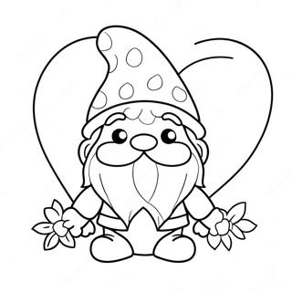 Cute Valentine's Day Gnome With Flowers Coloring Page 51444-40708